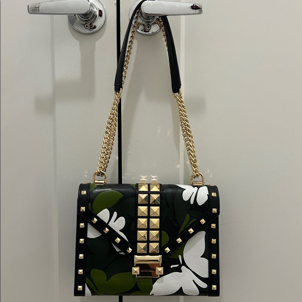 Michael Kors Camo Black, Green, & White Leather Butterfly Bag - Picture 12 of 15